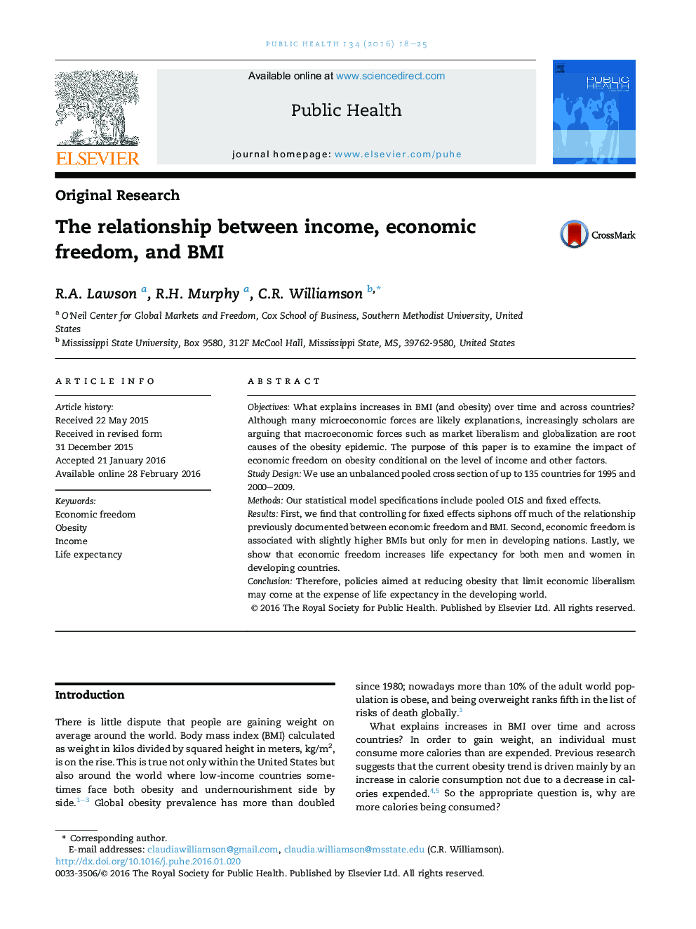 The relationship between income, economic freedom, and BMI