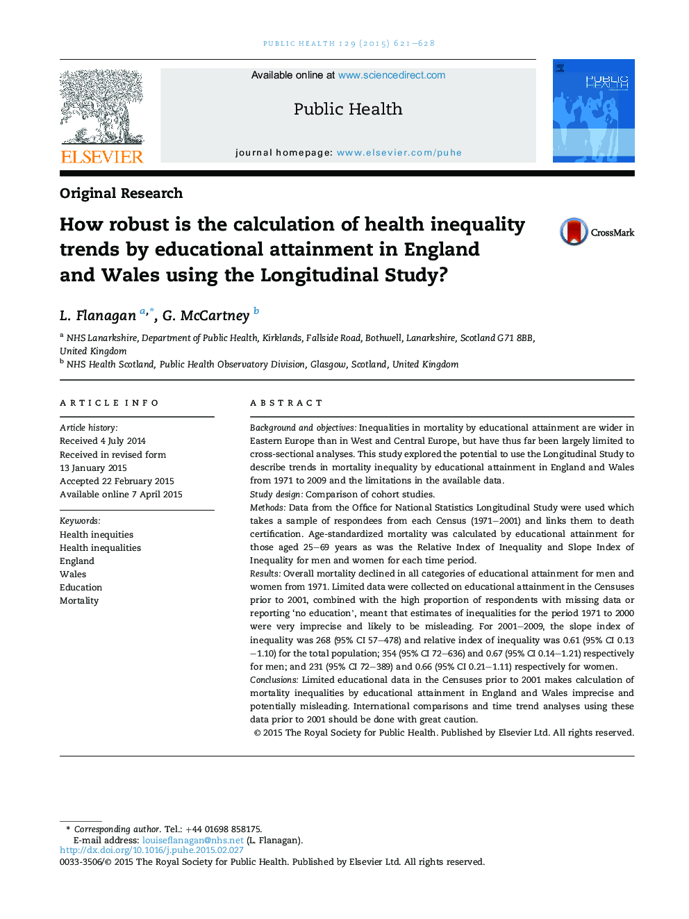 محاسبه گرایش های نابرابری بهداشتی توسط تحصیلات در انگلستان و ویلز با استفاده از مطالعه طولی چگونه محاسبه شد؟ 