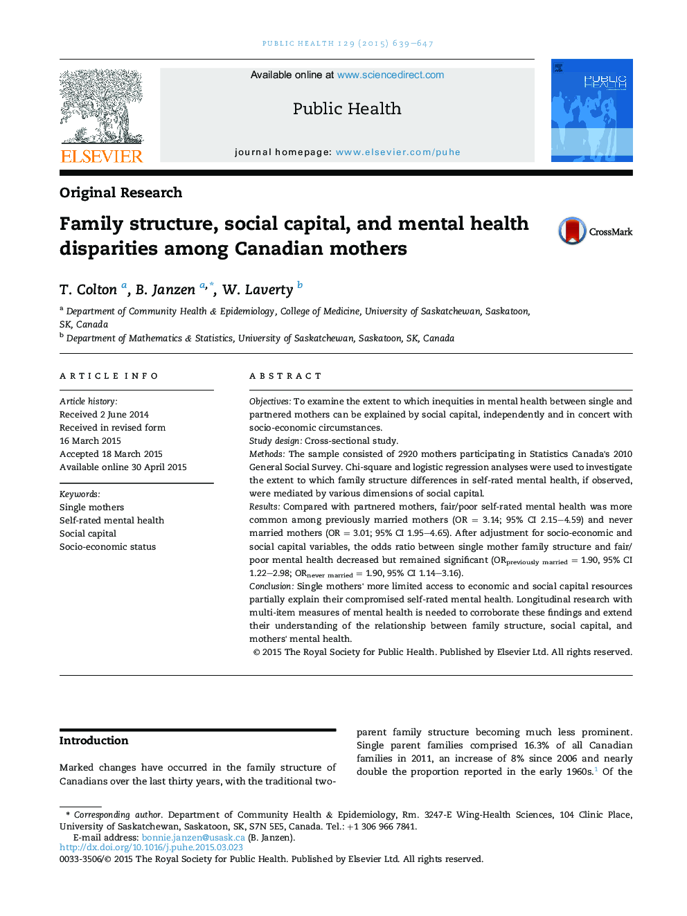 Family structure, social capital, and mental health disparities among Canadian mothers