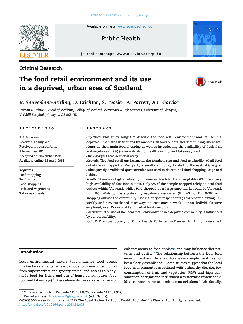 The food retail environment and its use in a deprived, urban area of Scotland