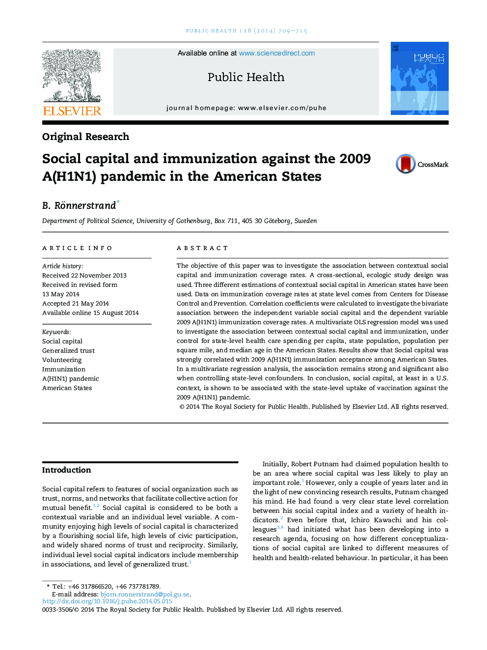 Social capital and immunization against the 2009 A(H1N1) pandemic in the American States