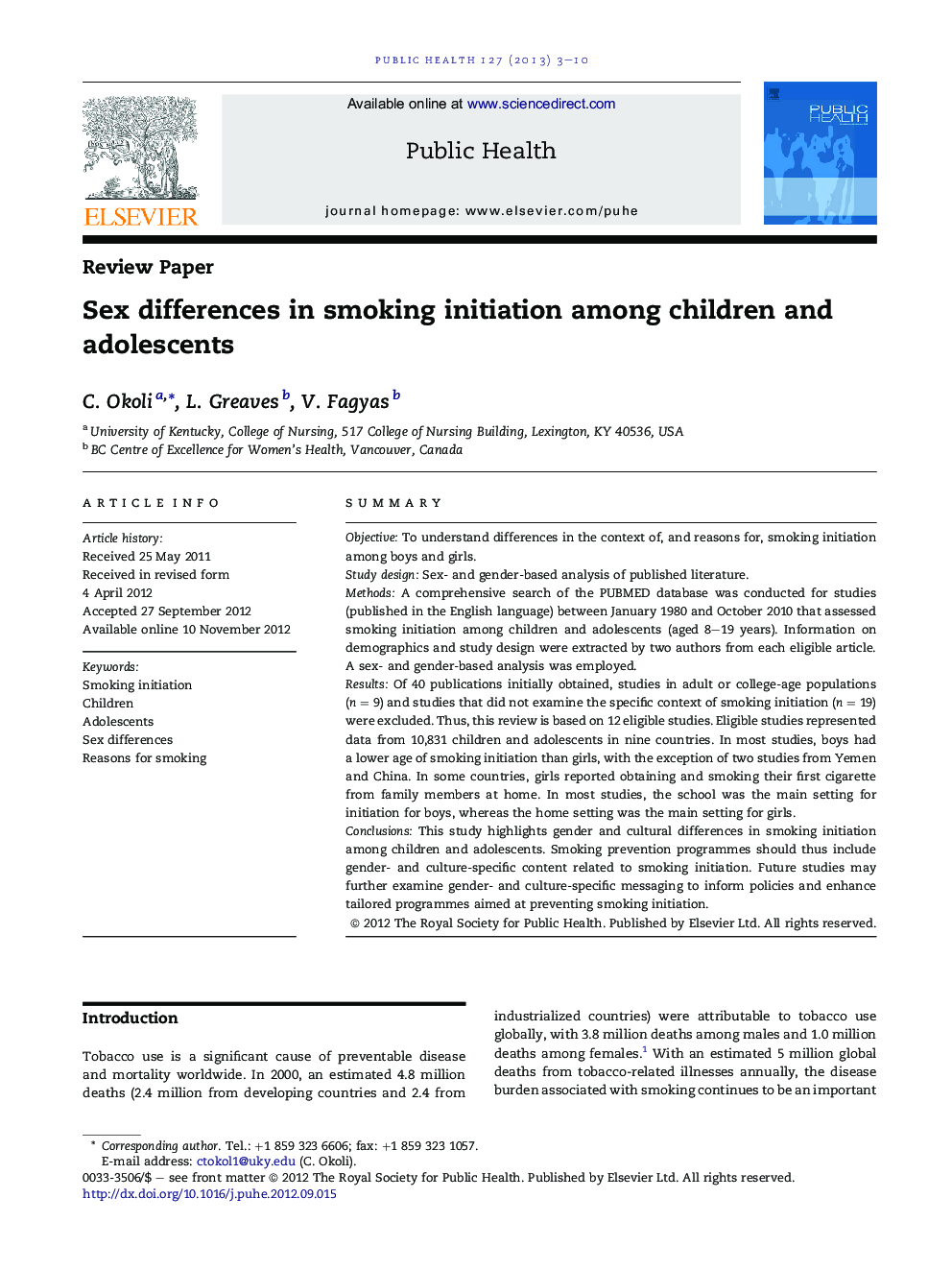 Sex differences in smoking initiation among children and adolescents