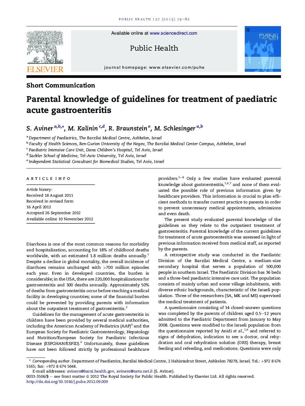 Parental knowledge of guidelines for treatment of paediatric acute gastroenteritis
