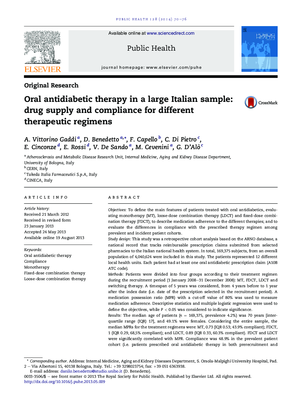Oral antidiabetic therapy in a large Italian sample: drug supply and compliance for different therapeutic regimens