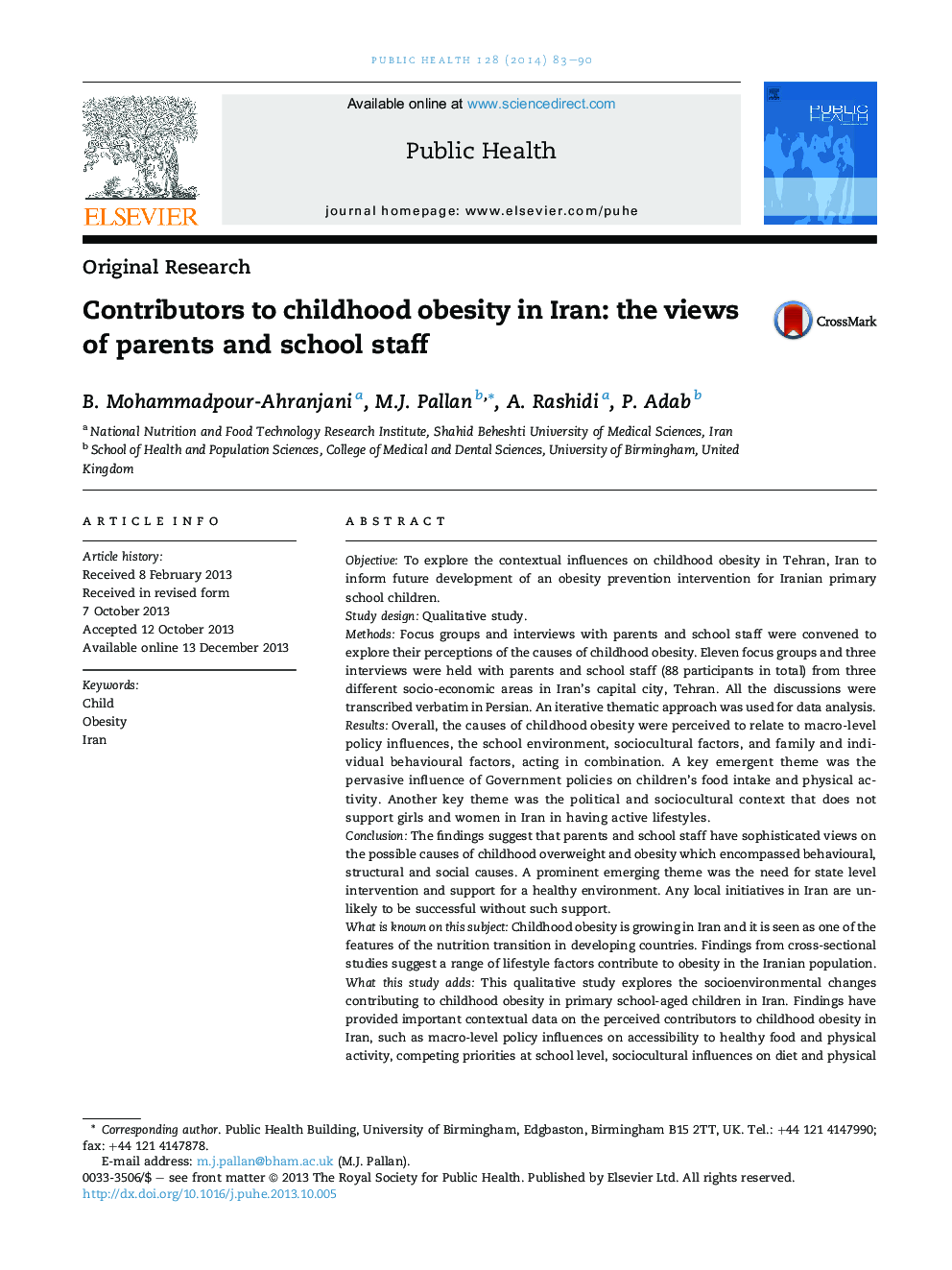 Contributors to childhood obesity in Iran: the views of parents and school staff