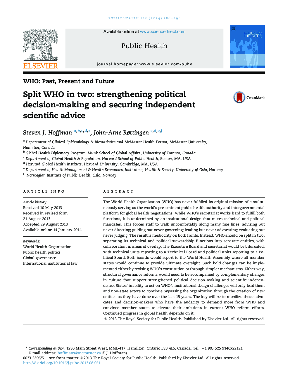 Split WHO in two: strengthening political decision-making and securing independent scientific advice