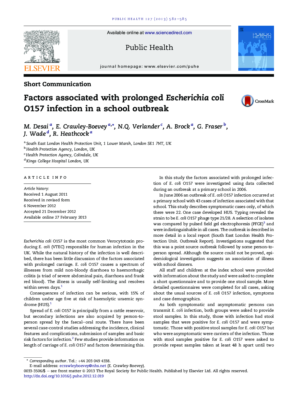 Factors associated with prolonged Escherichia coli O157 infection in a school outbreak