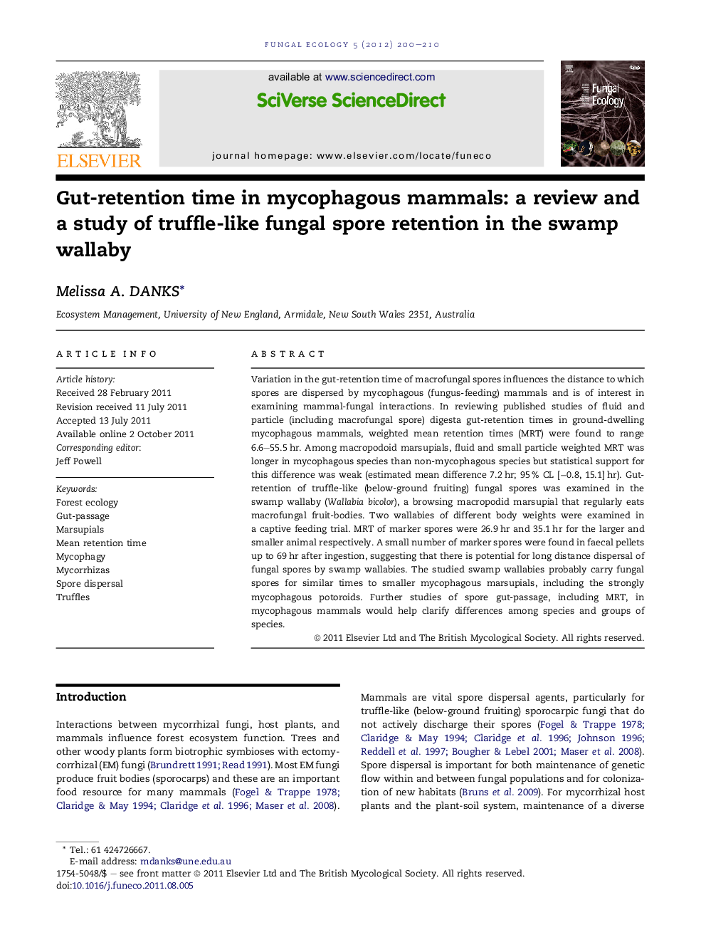 Gut-retention time in mycophagous mammals: a review and a study of truffle-like fungal spore retention in the swamp wallaby