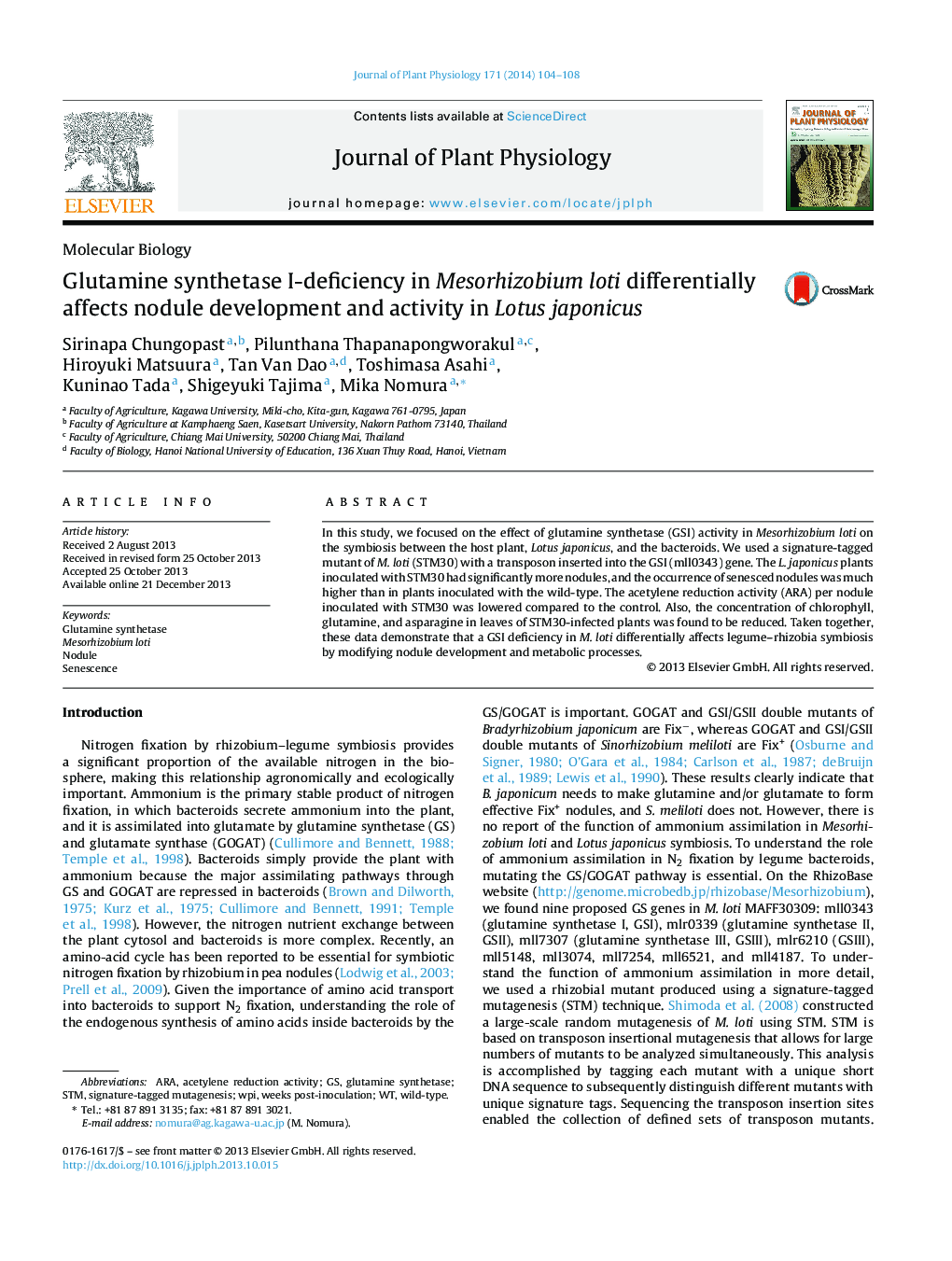 Glutamine synthetase I-deficiency in Mesorhizobium loti differentially affects nodule development and activity in Lotus japonicus