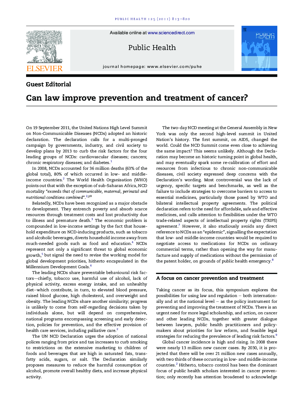 Can law improve prevention and treatment of cancer?