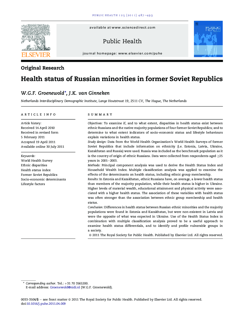 Health status of Russian minorities in former Soviet Republics