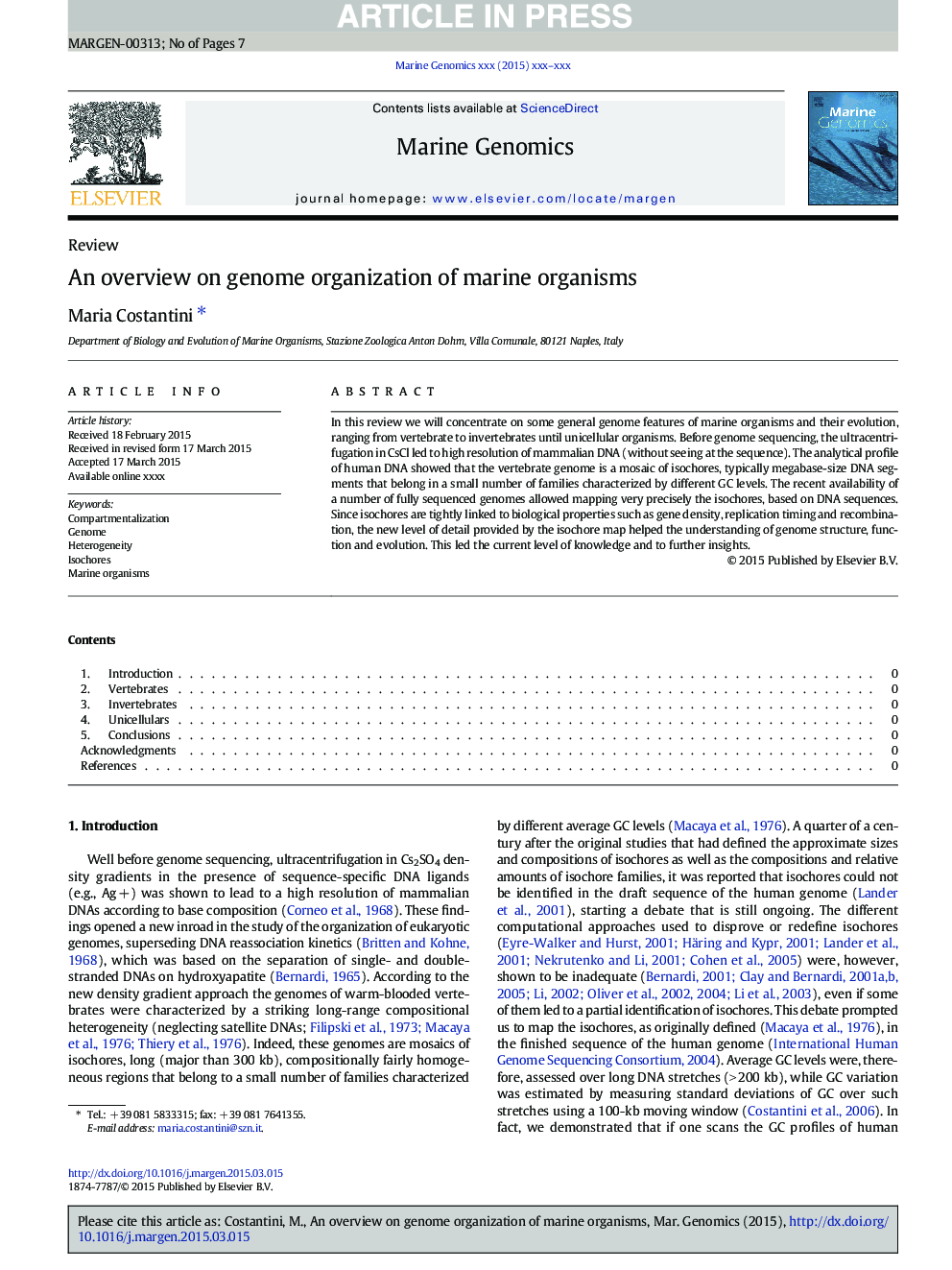 An overview on genome organization of marine organisms
