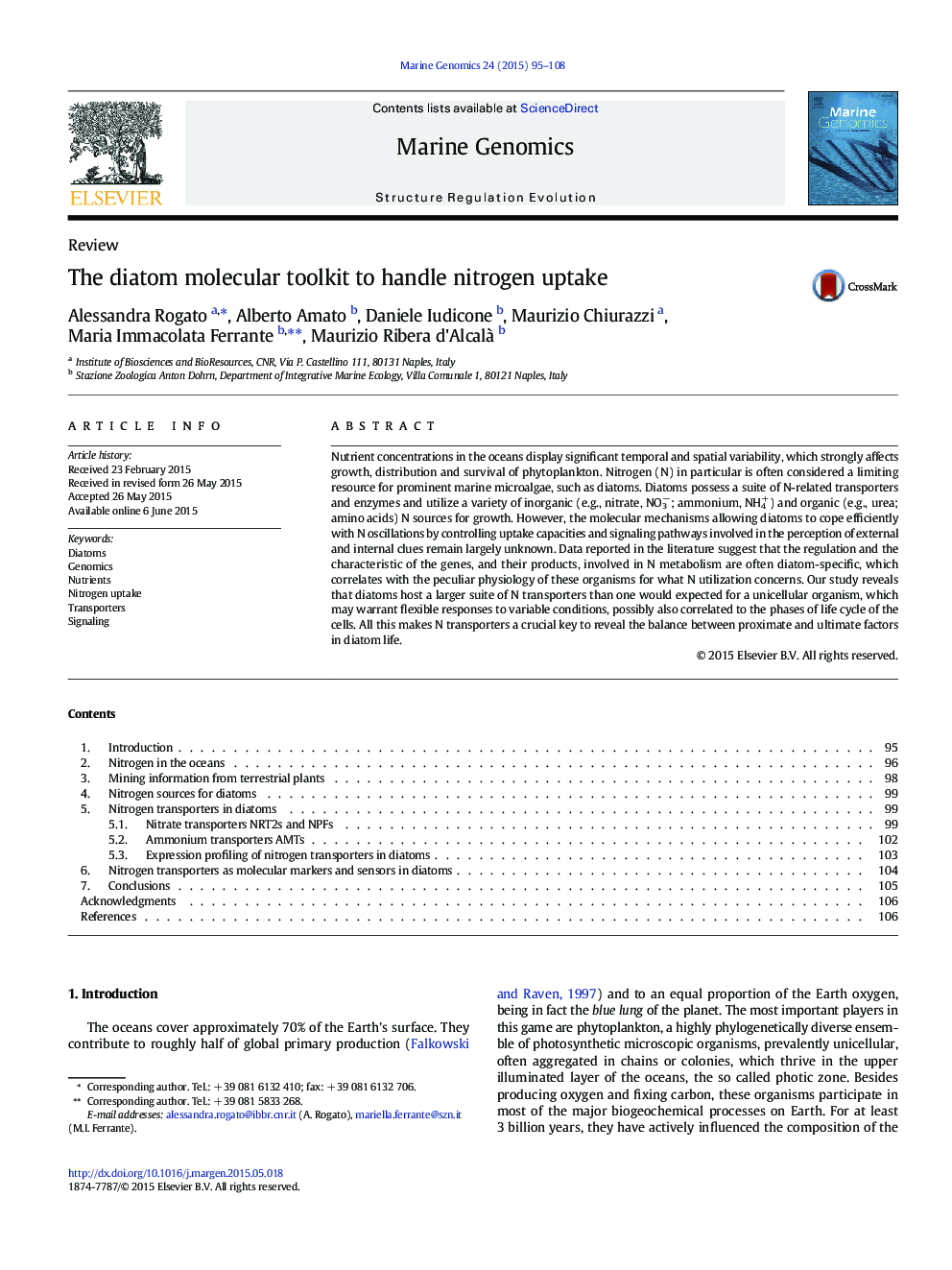 The diatom molecular toolkit to handle nitrogen uptake