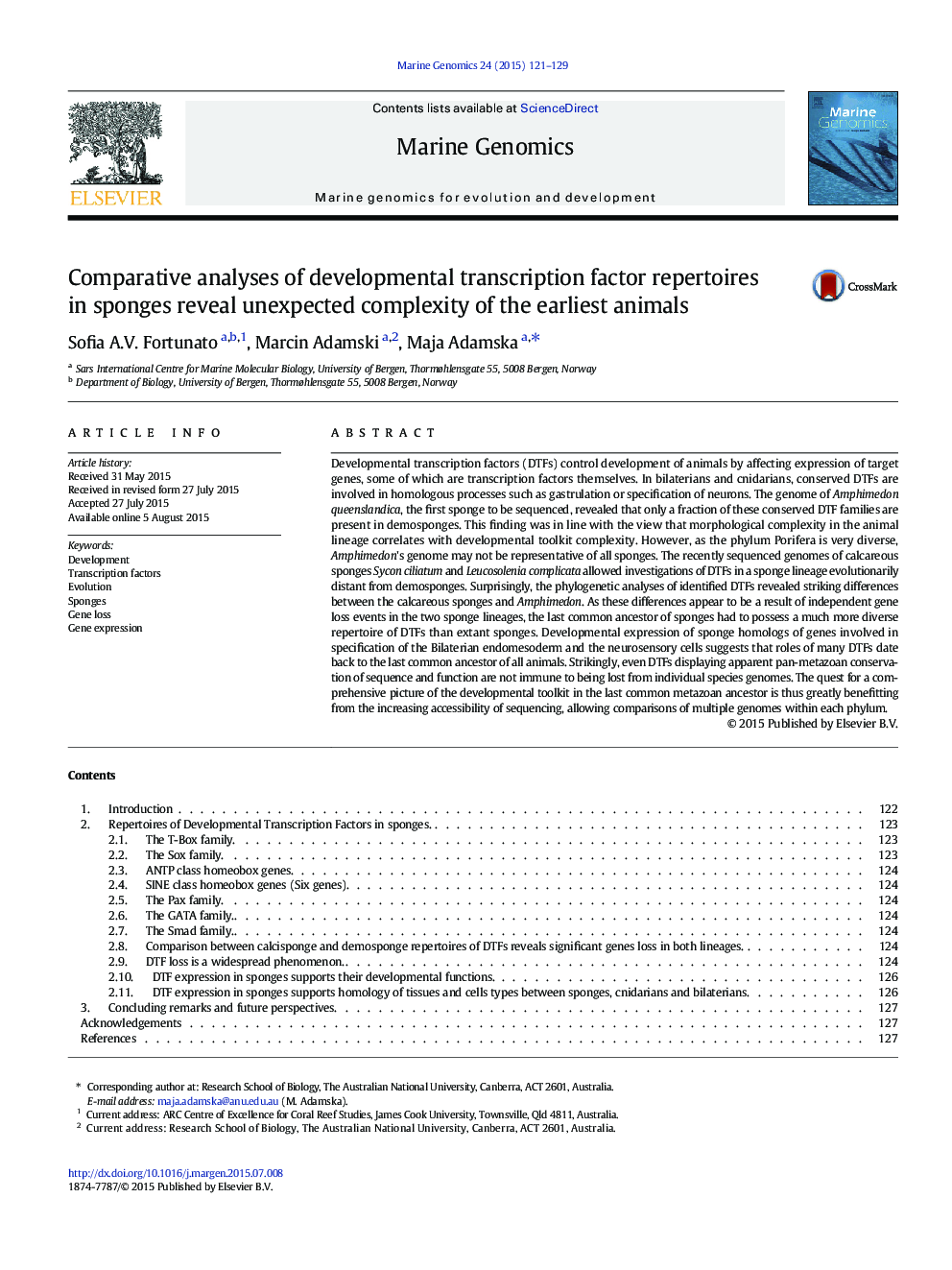 Comparative analyses of developmental transcription factor repertoires in sponges reveal unexpected complexity of the earliest animals