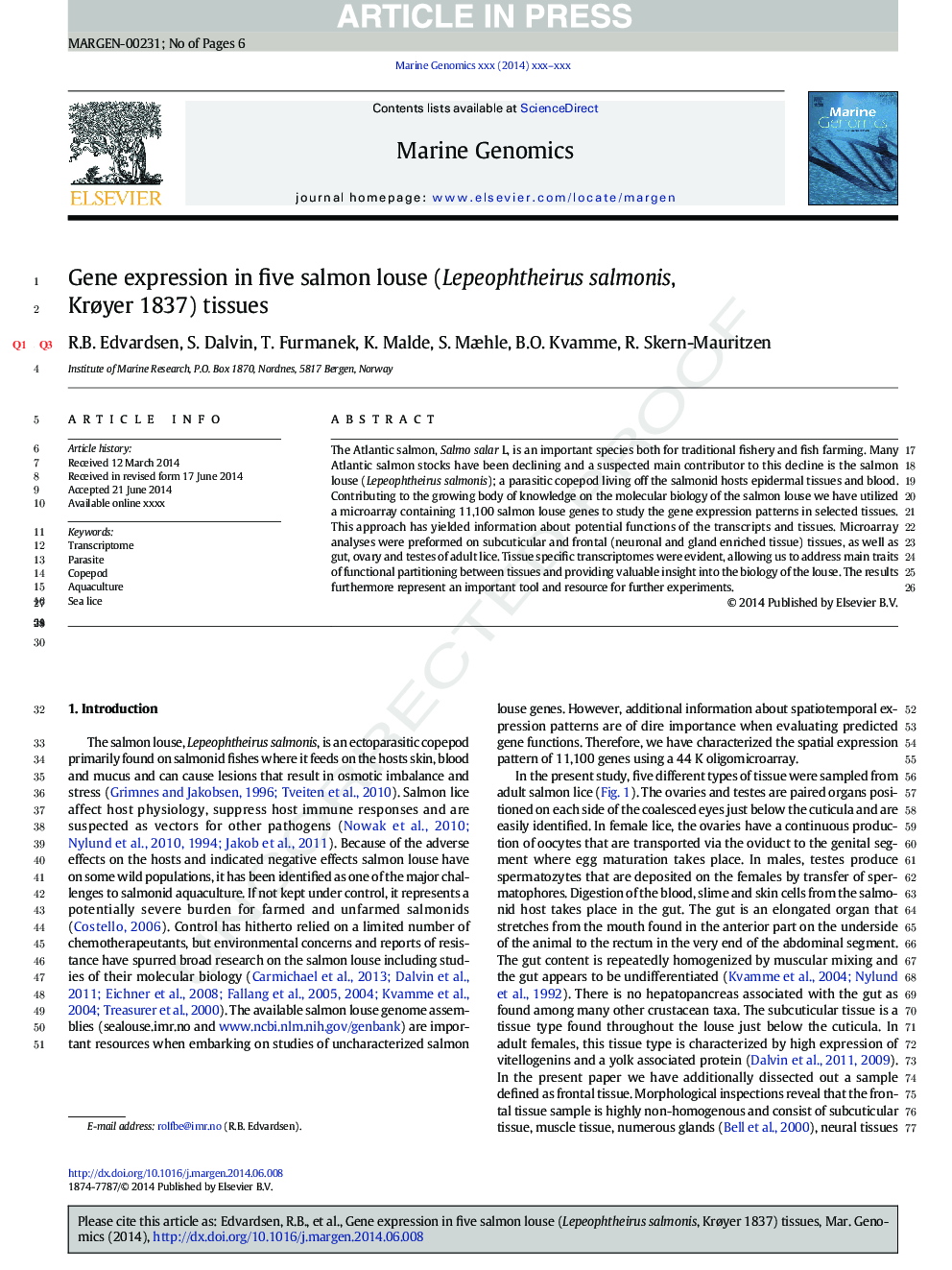 Gene expression in five salmon louse (Lepeophtheirus salmonis, KrÃ¸yer 1837) tissues