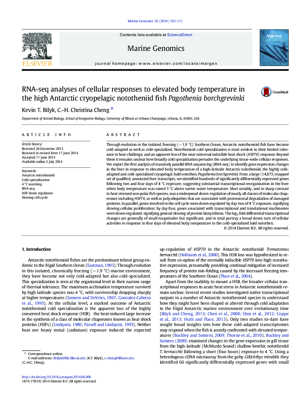 RNA-seq analyses of cellular responses to elevated body temperature in the high Antarctic cryopelagic nototheniid fish Pagothenia borchgrevinki