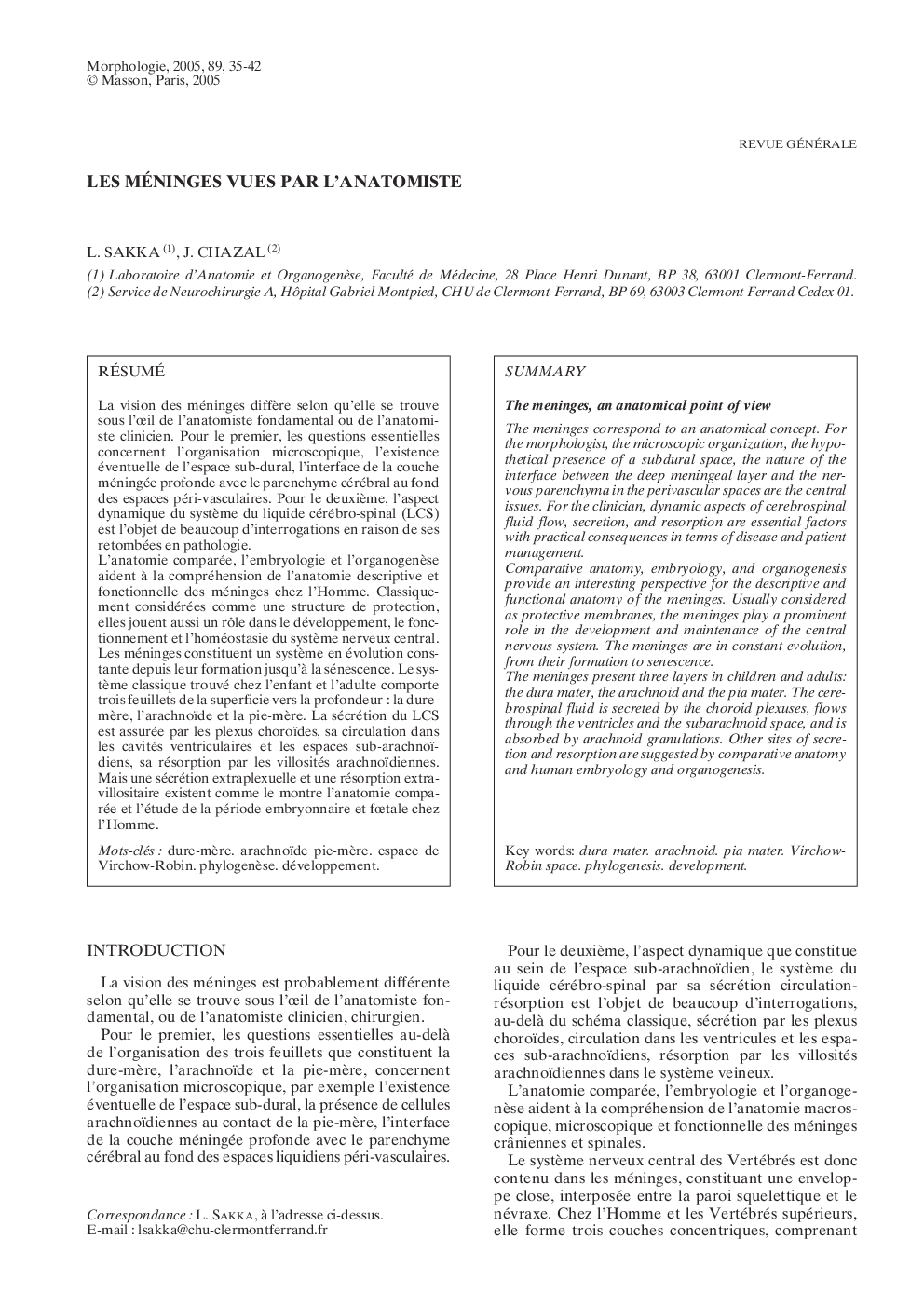 Les méninges vues par l'anatomiste