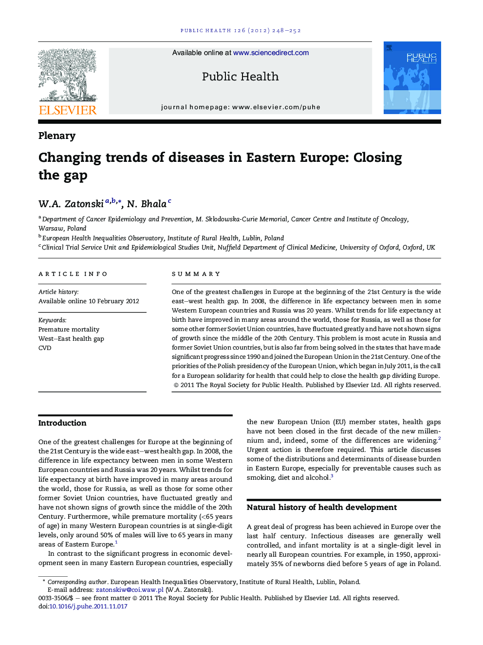 Changing trends of diseases in Eastern Europe: Closing the gap