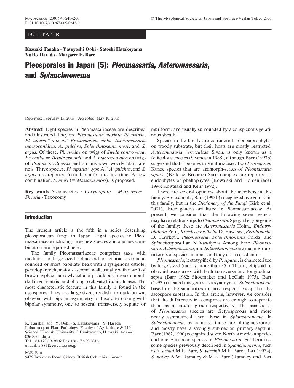 Pleosporales in Japan (5): Pleomassaria, Asteromassaria, and Splanchnonema