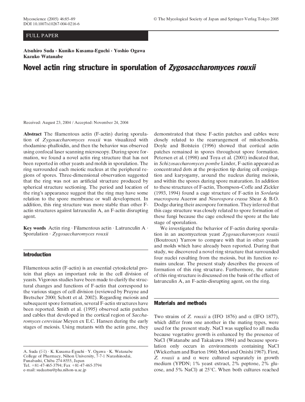 Novel actin ring structure in sporulation of Zygosaccharomyces rouxii