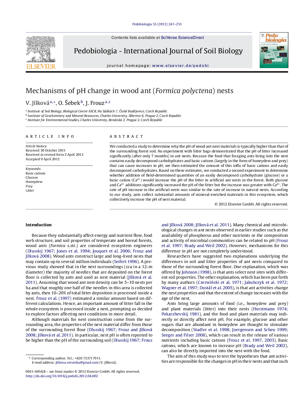 Mechanisms of pH change in wood ant (Formica polyctena) nests