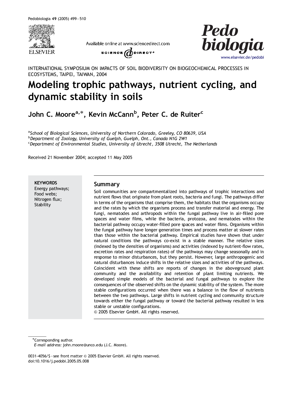 Modeling trophic pathways, nutrient cycling, and dynamic stability in soils