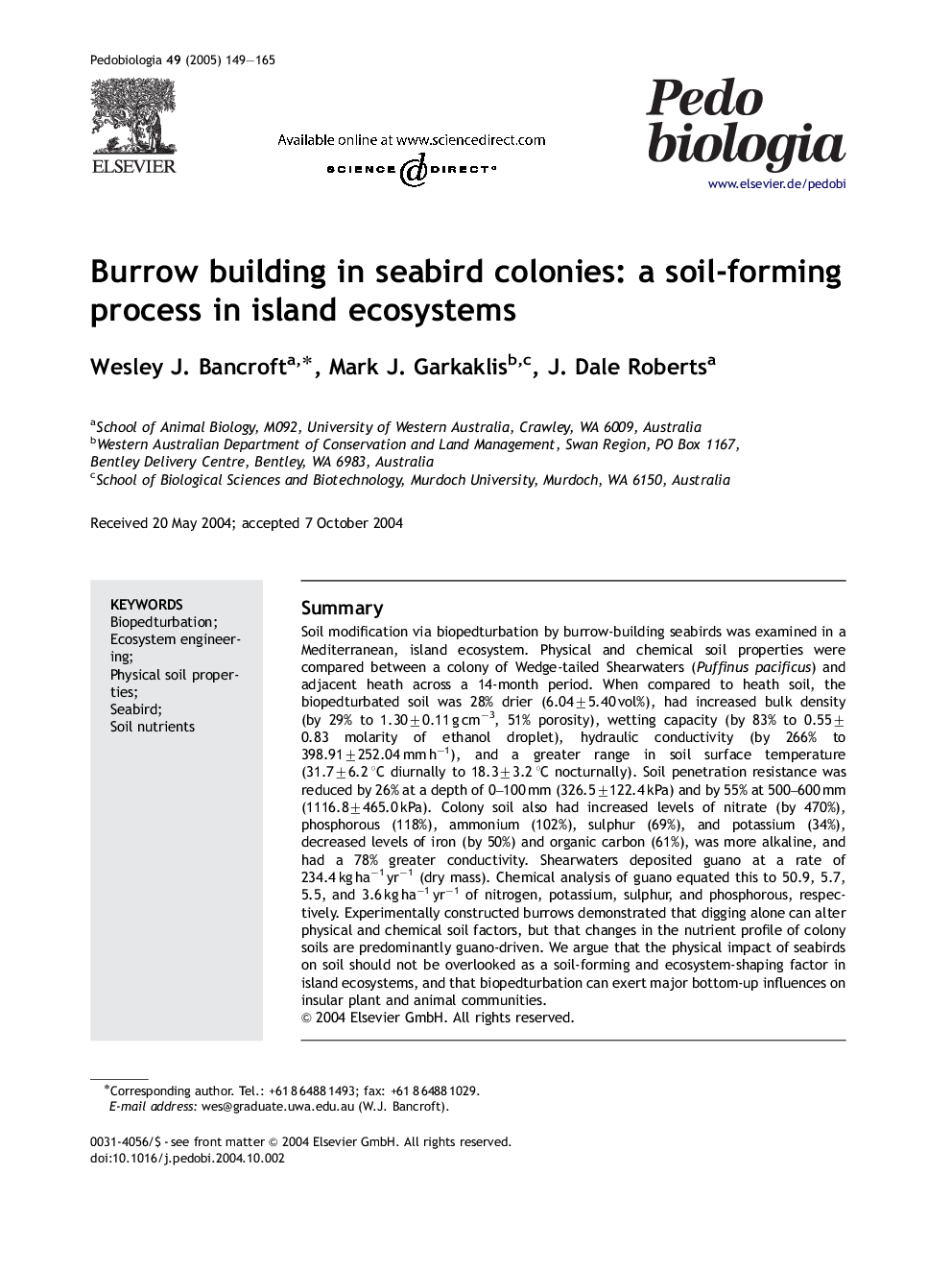 Burrow building in seabird colonies: a soil-forming process in island ecosystems