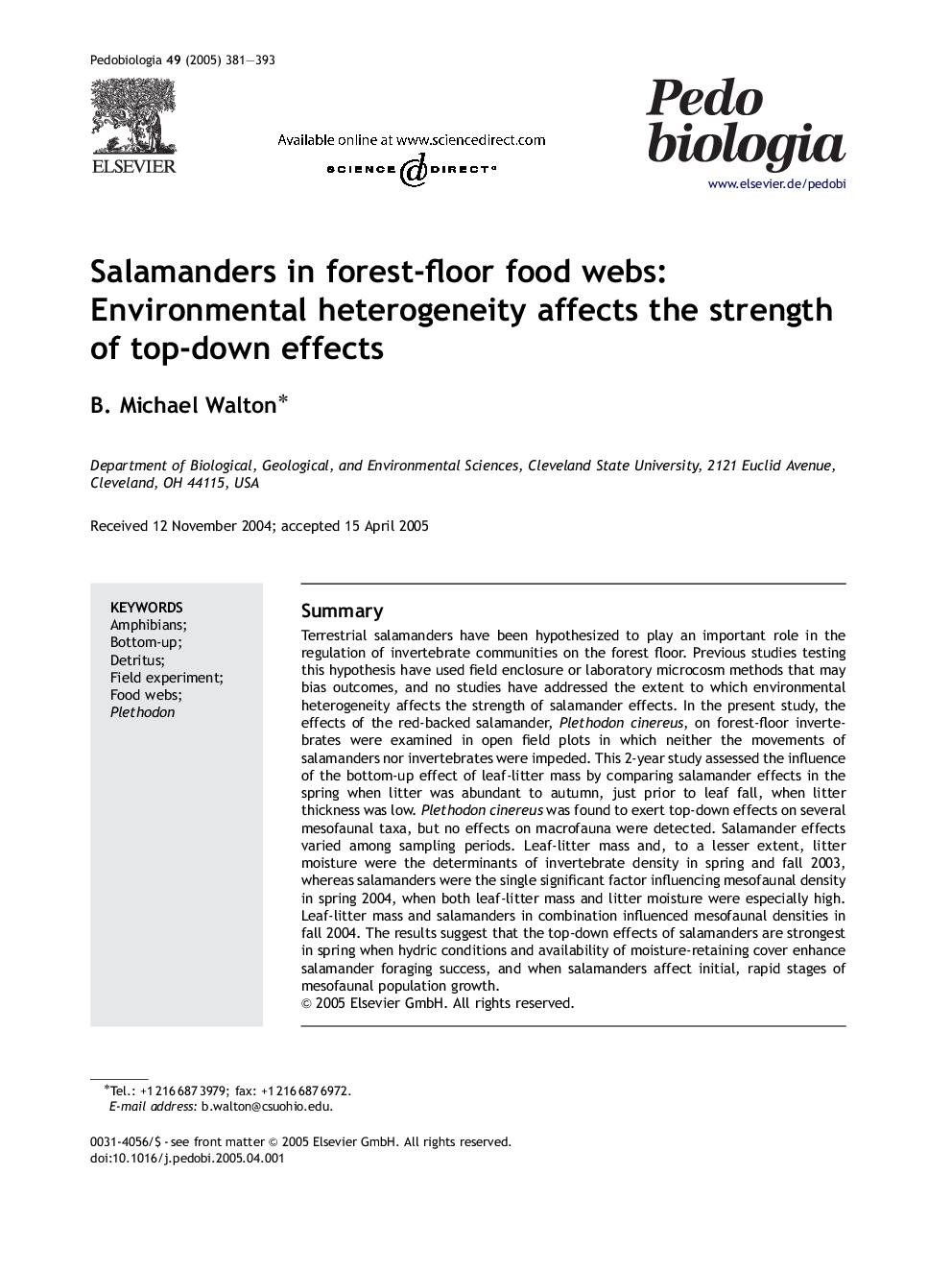 Salamanders in forest-floor food webs: Environmental heterogeneity affects the strength of top-down effects