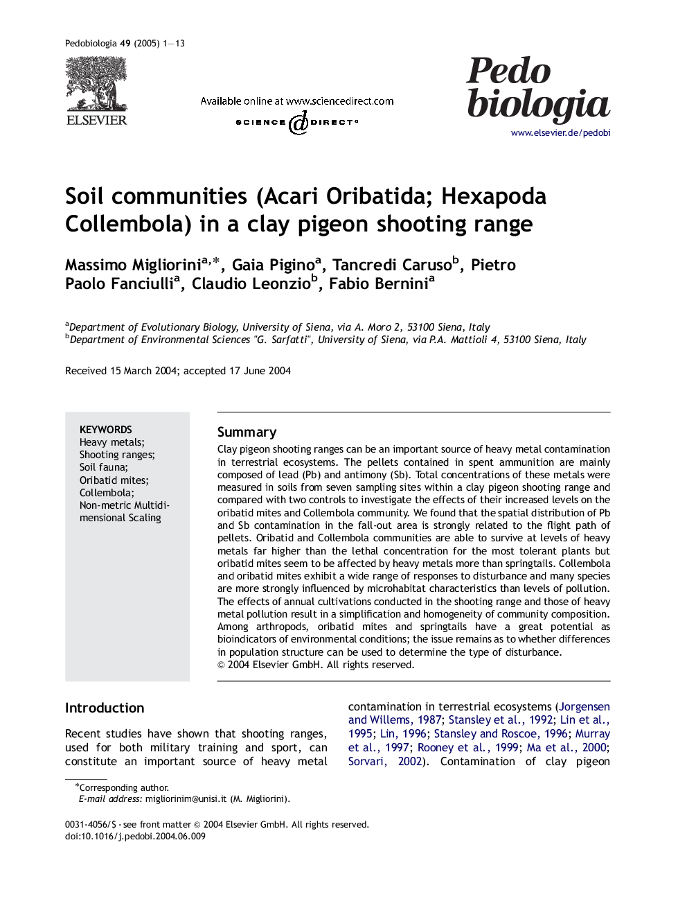 Soil communities (Acari Oribatida; Hexapoda Collembola) in a clay pigeon shooting range