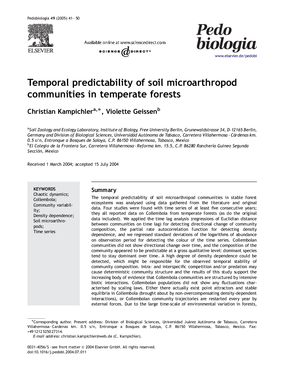 Temporal predictability of soil microarthropod communities in temperate forests