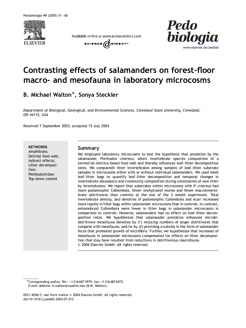 Contrasting effects of salamanders on forest-floor macro- and mesofauna in laboratory microcosms