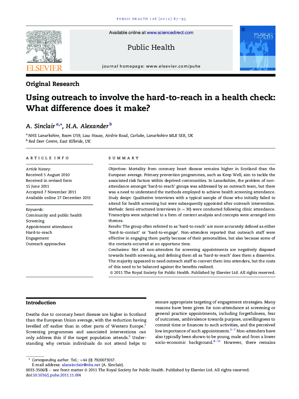 Using outreach to involve the hard-to-reach in a health check: What difference does it make?