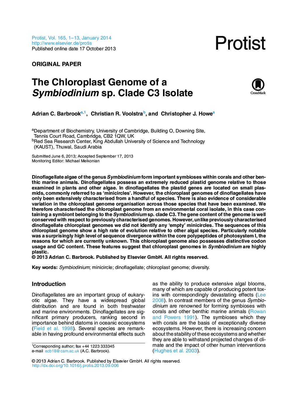 The Chloroplast Genome of a Symbiodinium sp. Clade C3 Isolate