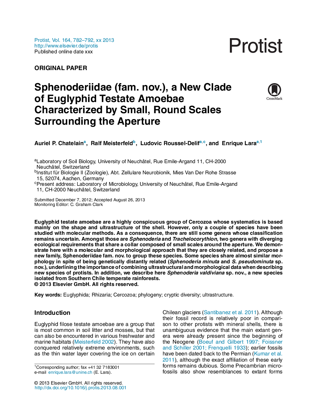 Sphenoderiidae (fam. nov.), a New Clade of Euglyphid Testate Amoebae Characterized by Small, Round Scales Surrounding the Aperture