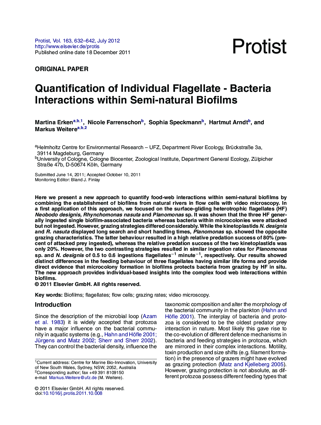 Quantification of Individual Flagellate - Bacteria Interactions within Semi-natural Biofilms