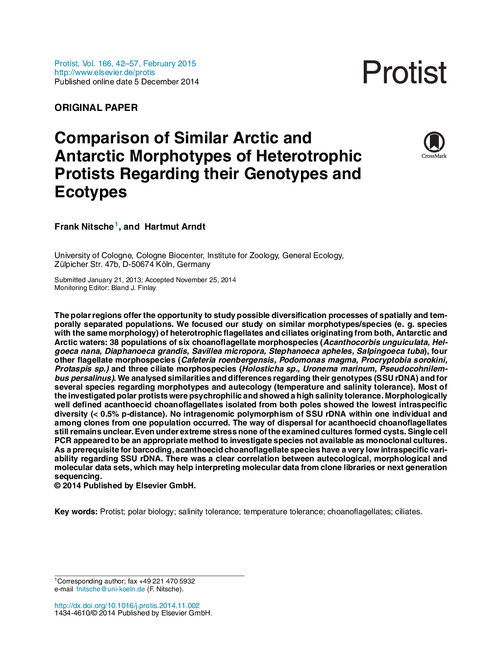 Comparison of Similar Arctic and Antarctic Morphotypes of Heterotrophic Protists Regarding their Genotypes and Ecotypes