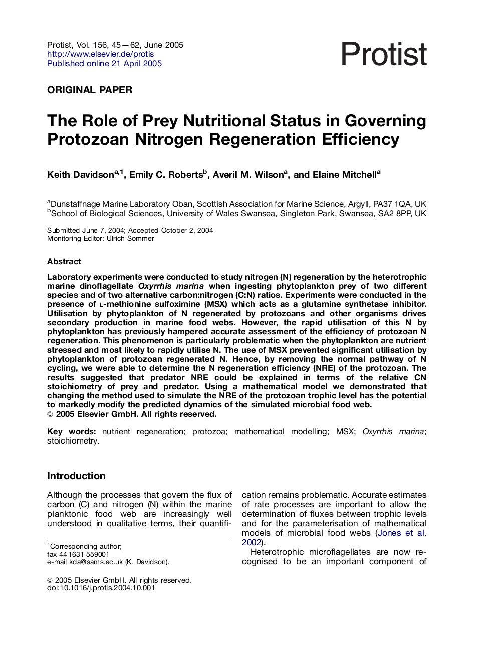 The Role of Prey Nutritional Status in Governing Protozoan Nitrogen Regeneration Efficiency