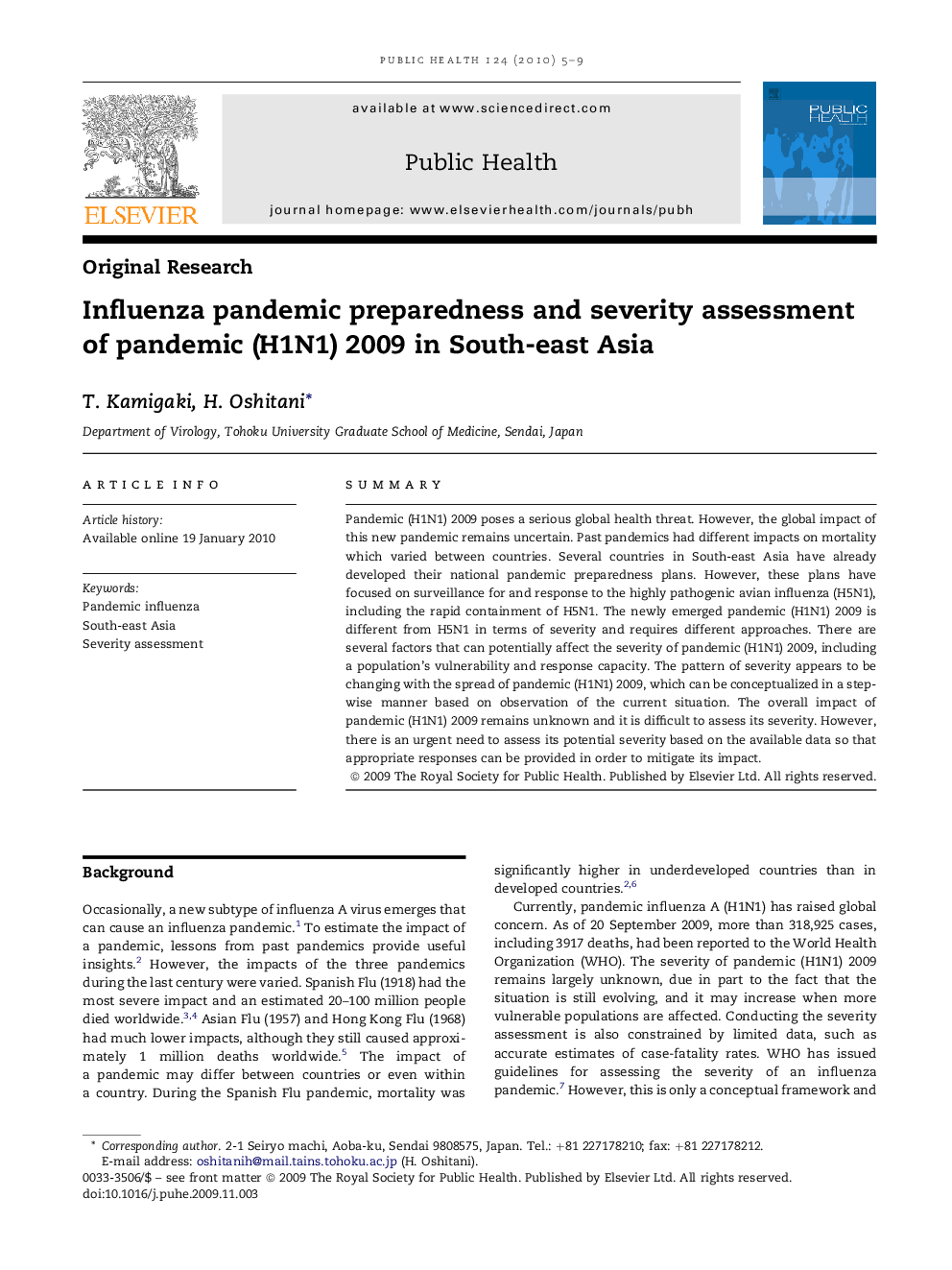 Influenza pandemic preparedness and severity assessment of pandemic (H1N1) 2009 in South-east Asia