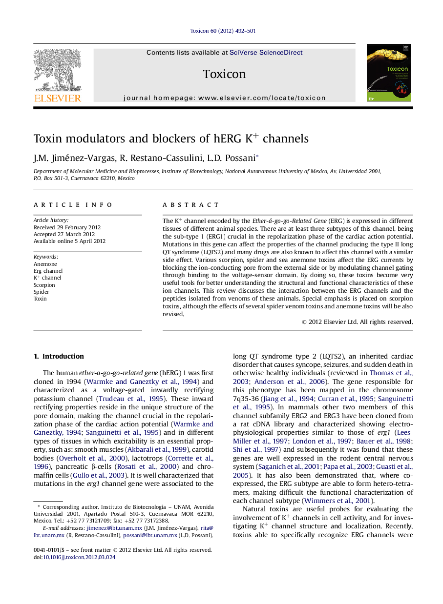 Toxin modulators and blockers of hERG K+ channels