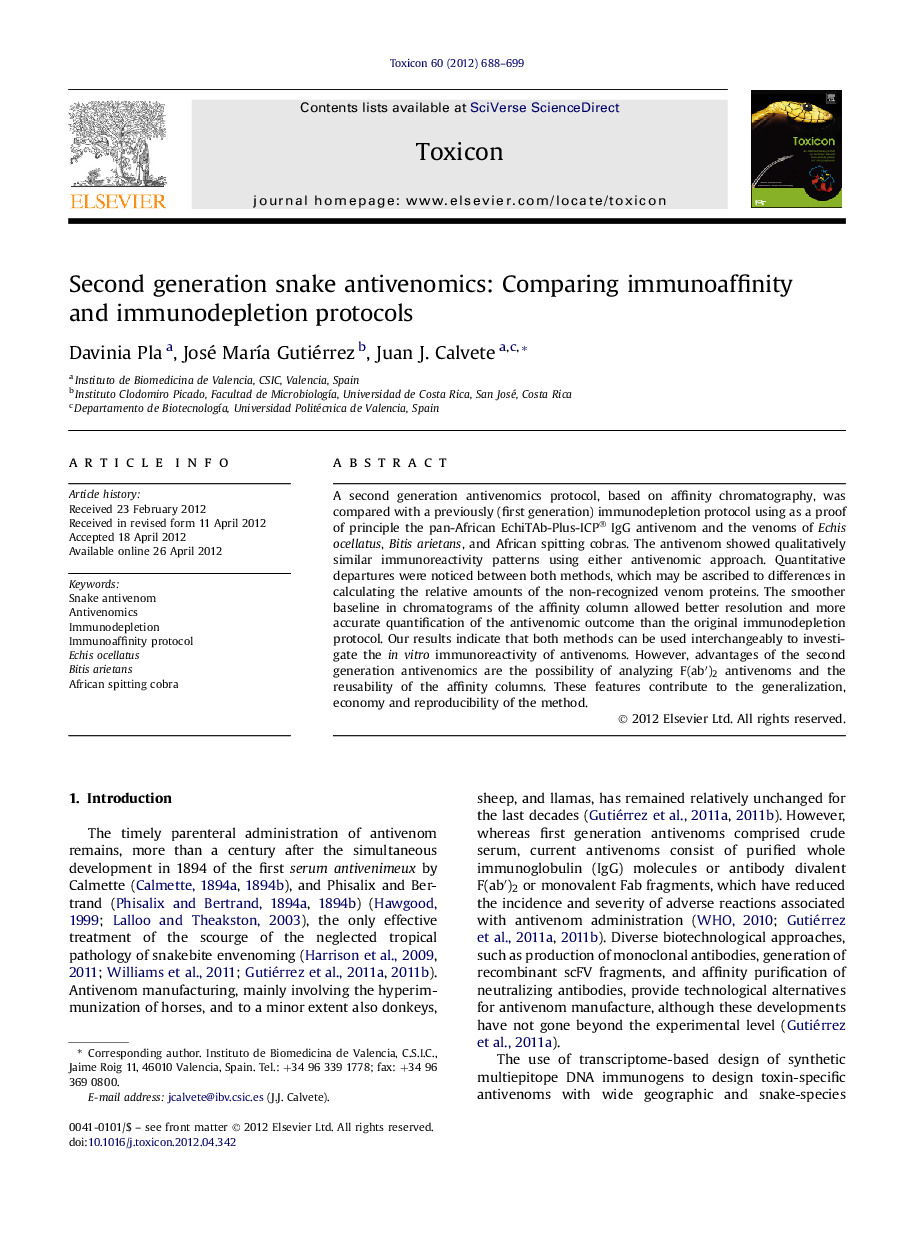 Second generation snake antivenomics: Comparing immunoaffinity and immunodepletion protocols