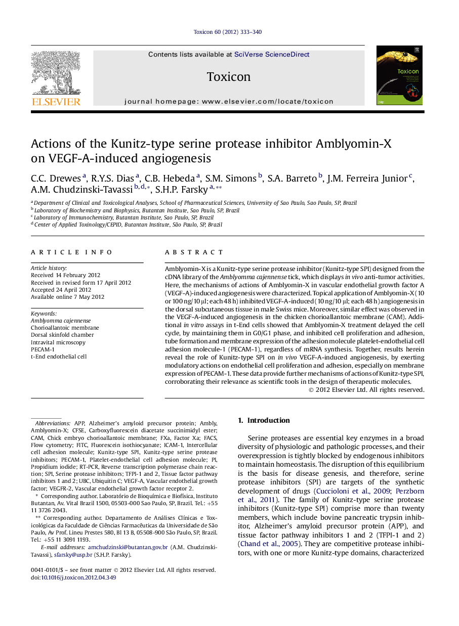 Actions of the Kunitz-type serine protease inhibitor Amblyomin-X on VEGF-A-induced angiogenesis