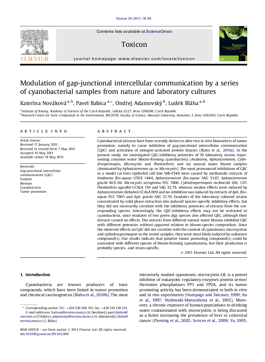 Modulation of gap-junctional intercellular communication by a series of cyanobacterial samples from nature and laboratory cultures