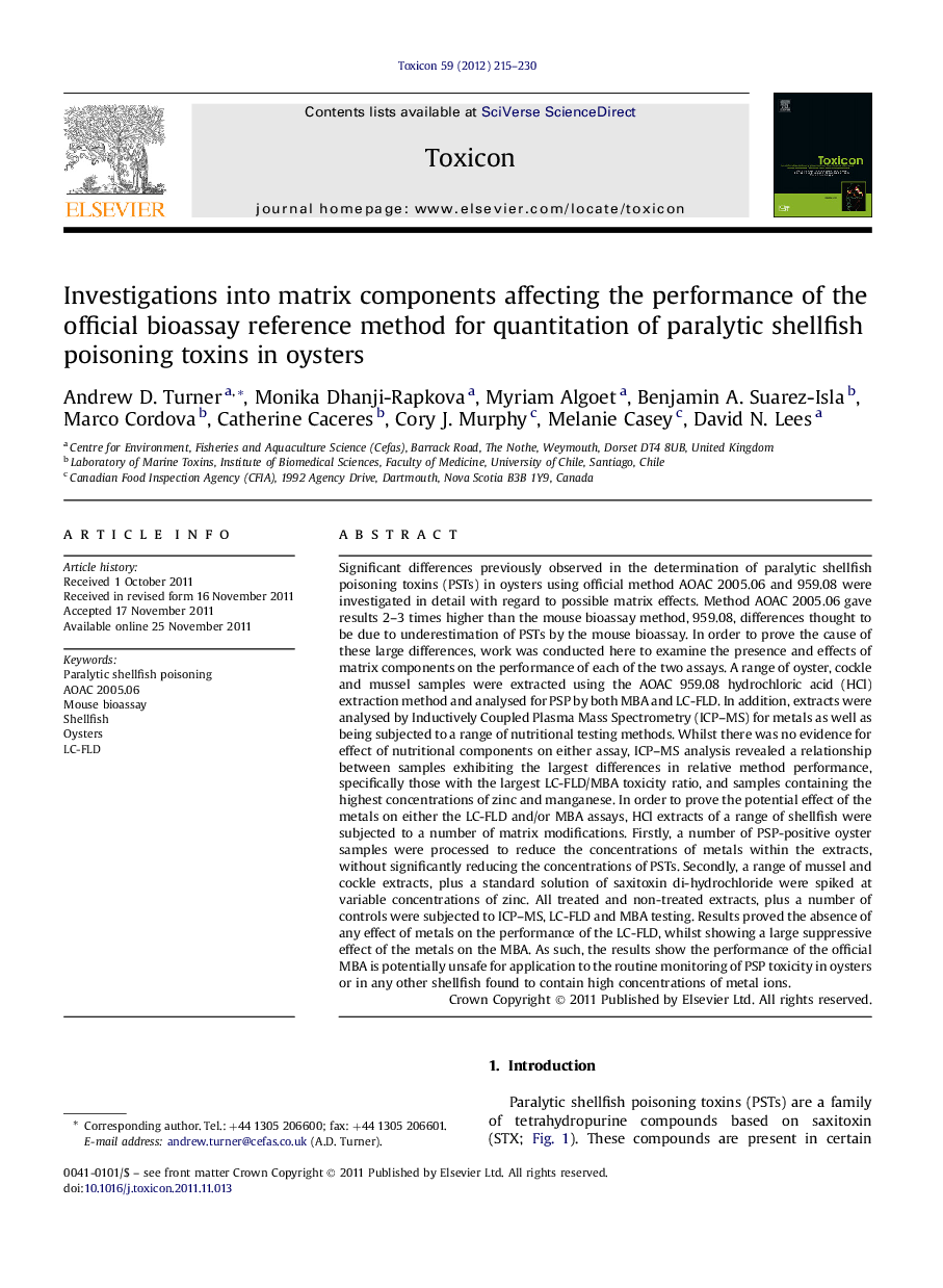 Investigations into matrix components affecting the performance of the official bioassay reference method for quantitation of paralytic shellfish poisoning toxins in oysters