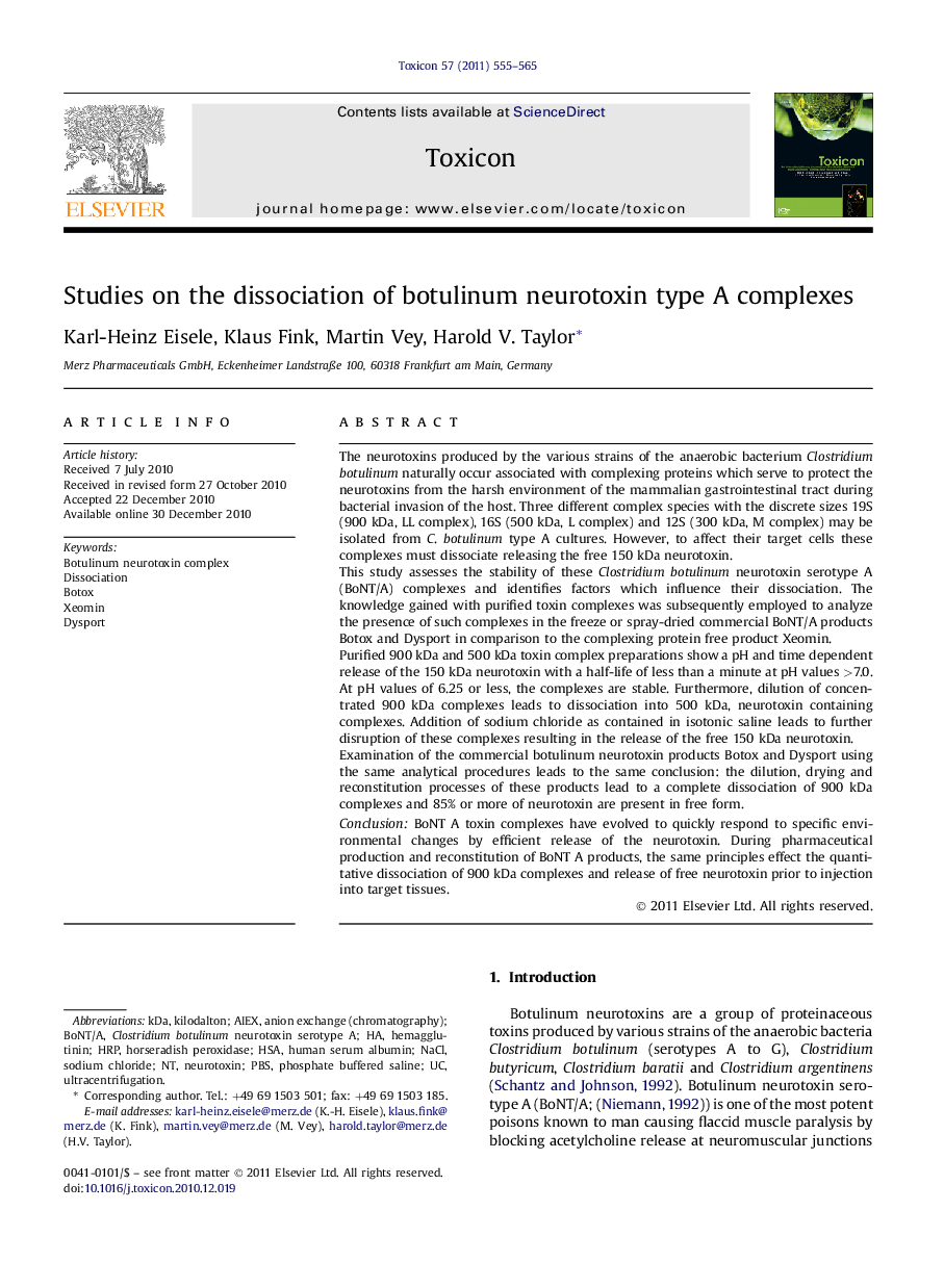 Studies on the dissociation of botulinum neurotoxin type A complexes