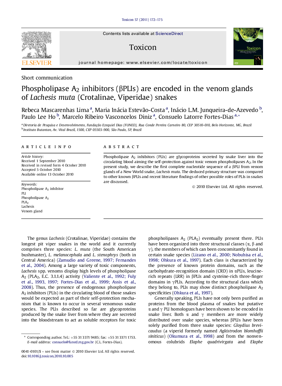 Phospholipase A2 inhibitors (Î²PLIs) are encoded in the venom glands of Lachesis muta (Crotalinae, Viperidae) snakes