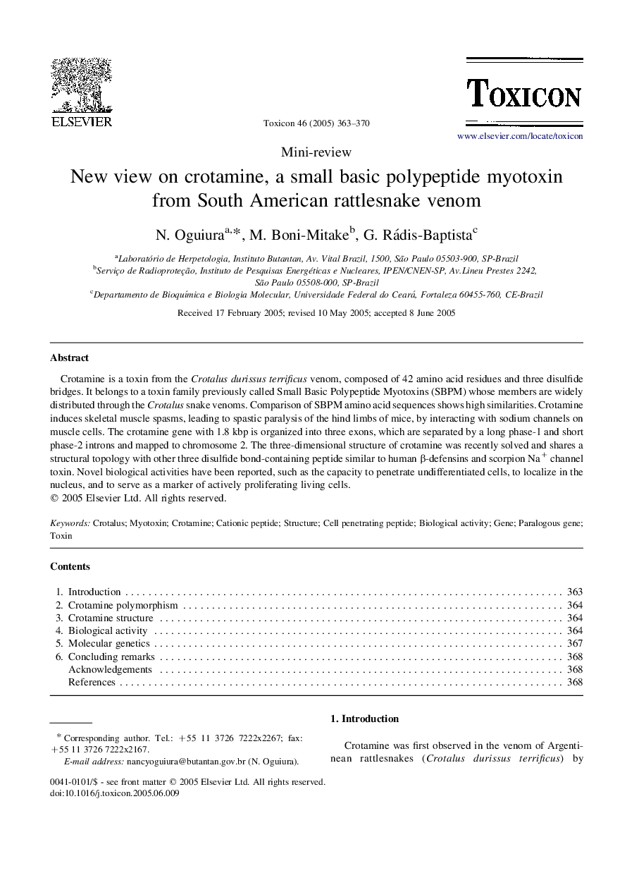 New view on crotamine, a small basic polypeptide myotoxin from South American rattlesnake venom