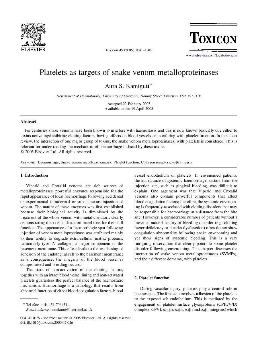 Platelets as targets of snake venom metalloproteinases