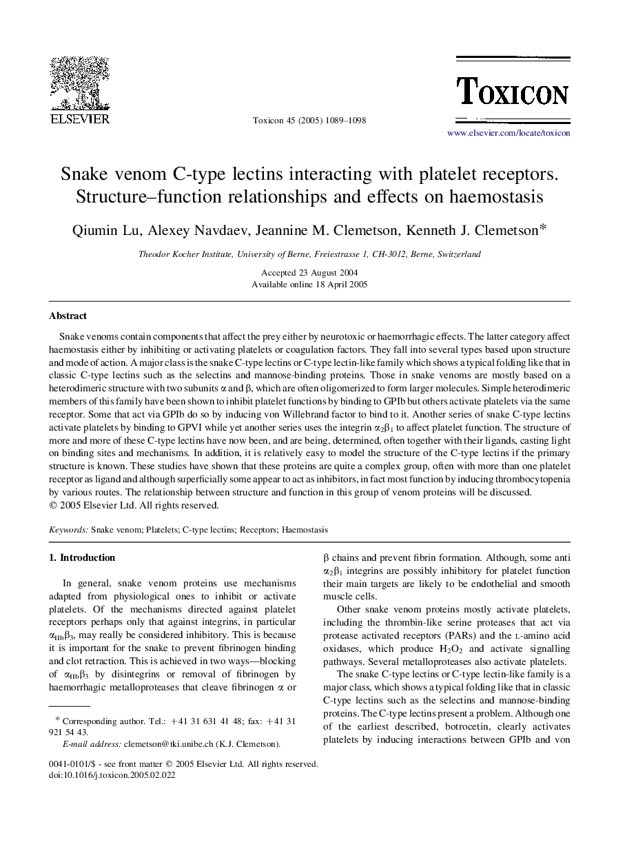 Snake venom C-type lectins interacting with platelet receptors. Structure-function relationships and effects on haemostasis