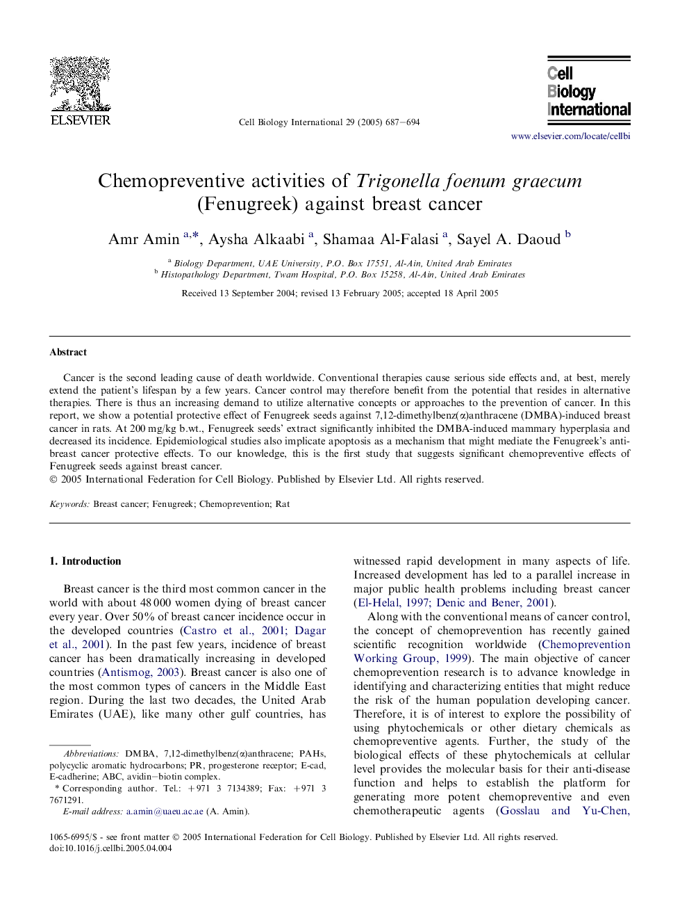 Chemopreventive activities of Trigonella foenum graecum (Fenugreek) against breast cancer