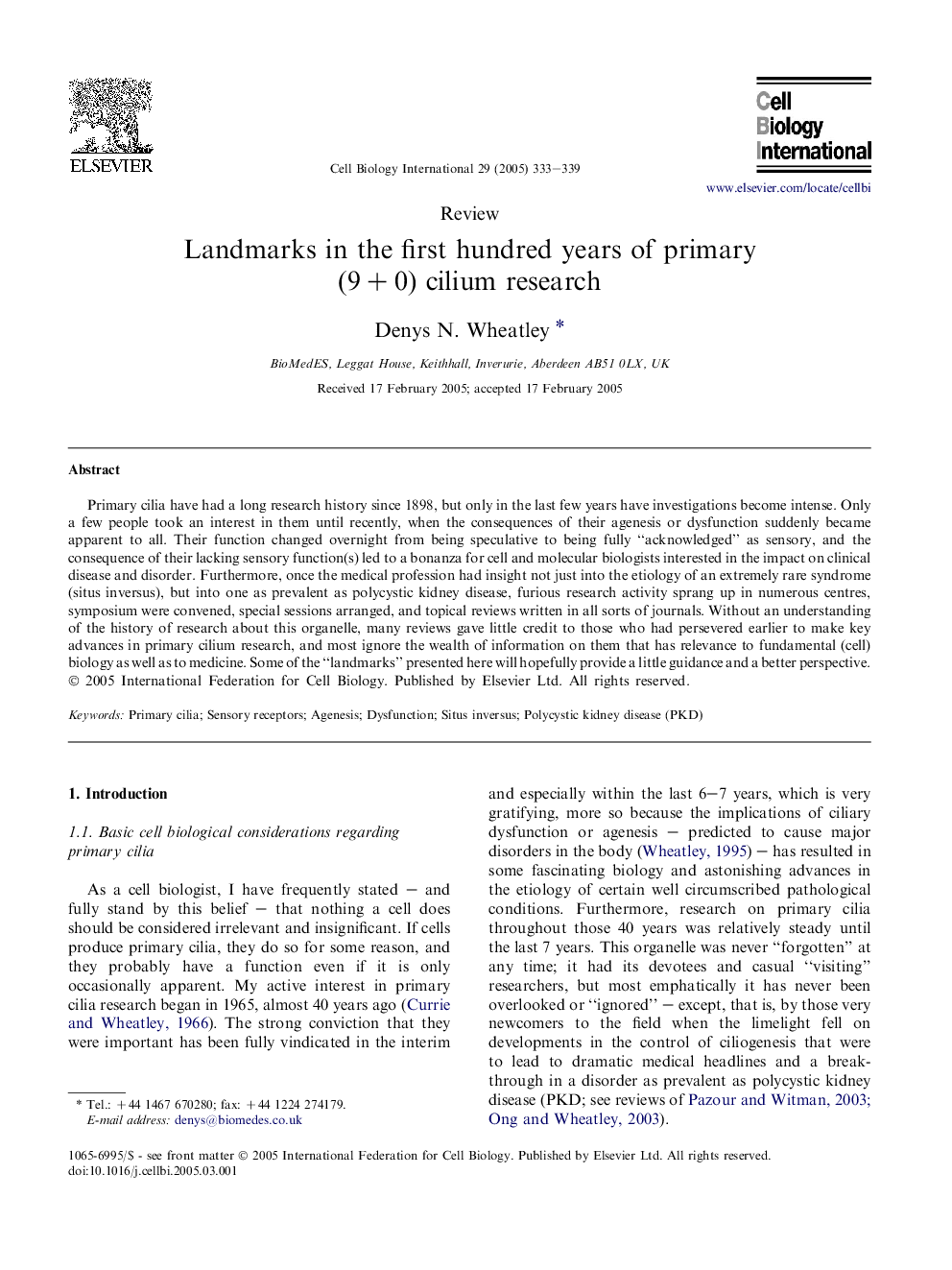 Landmarks in the first hundred years of primary (9Â +Â 0) cilium research